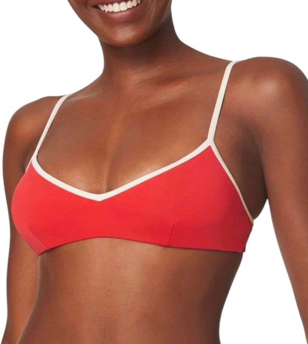 Andie Swim NWT The Bells Bikini Top Poppy Red White Trim Sporty Chic XL